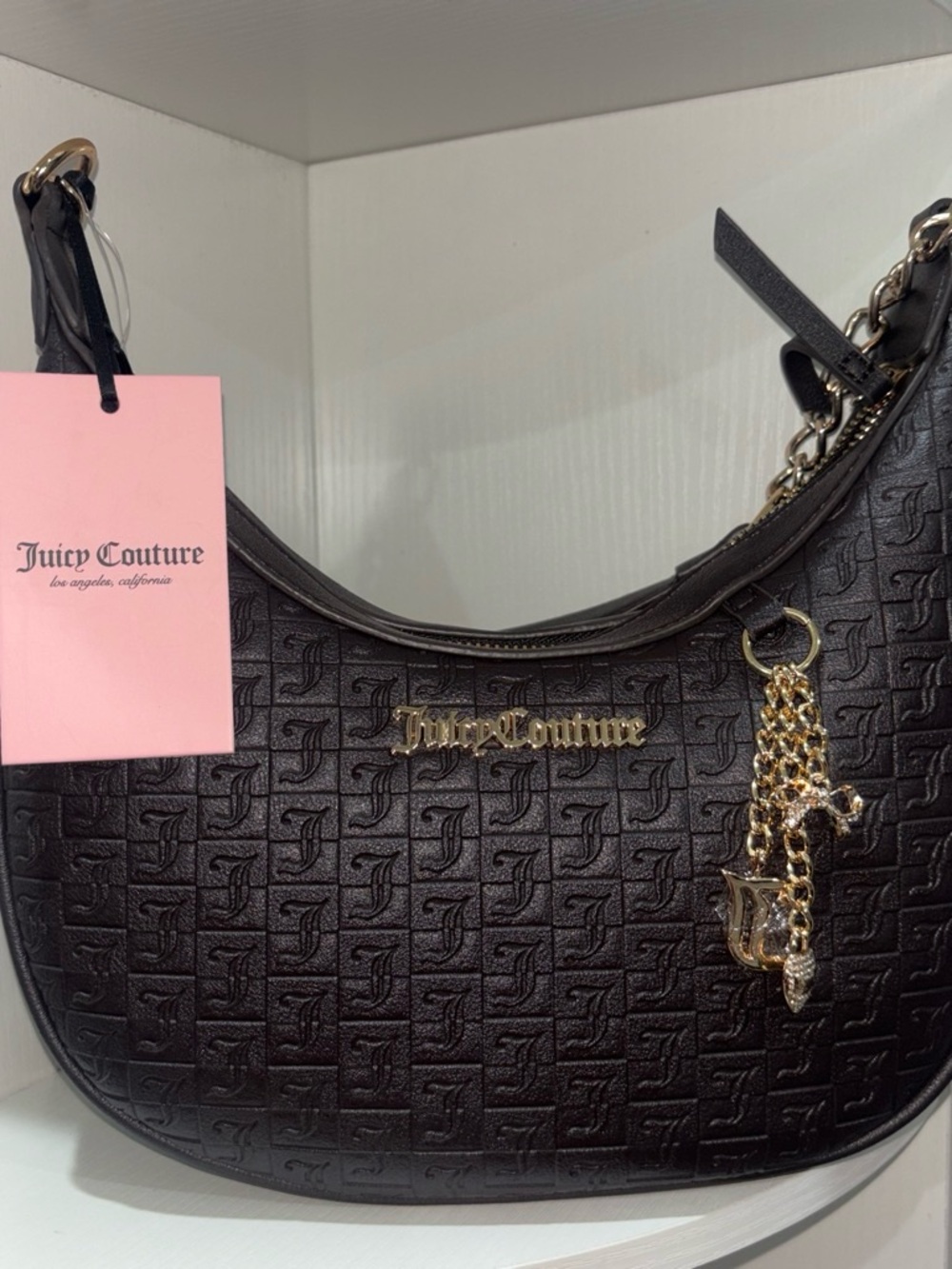 Juicy Couture Brown Embossed Hobo with Gold Charm Chain